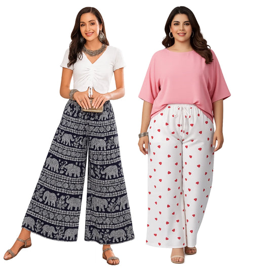 Women’s Fluid Rayon Wide-Leg Palazzo Pants – Pack of 2
