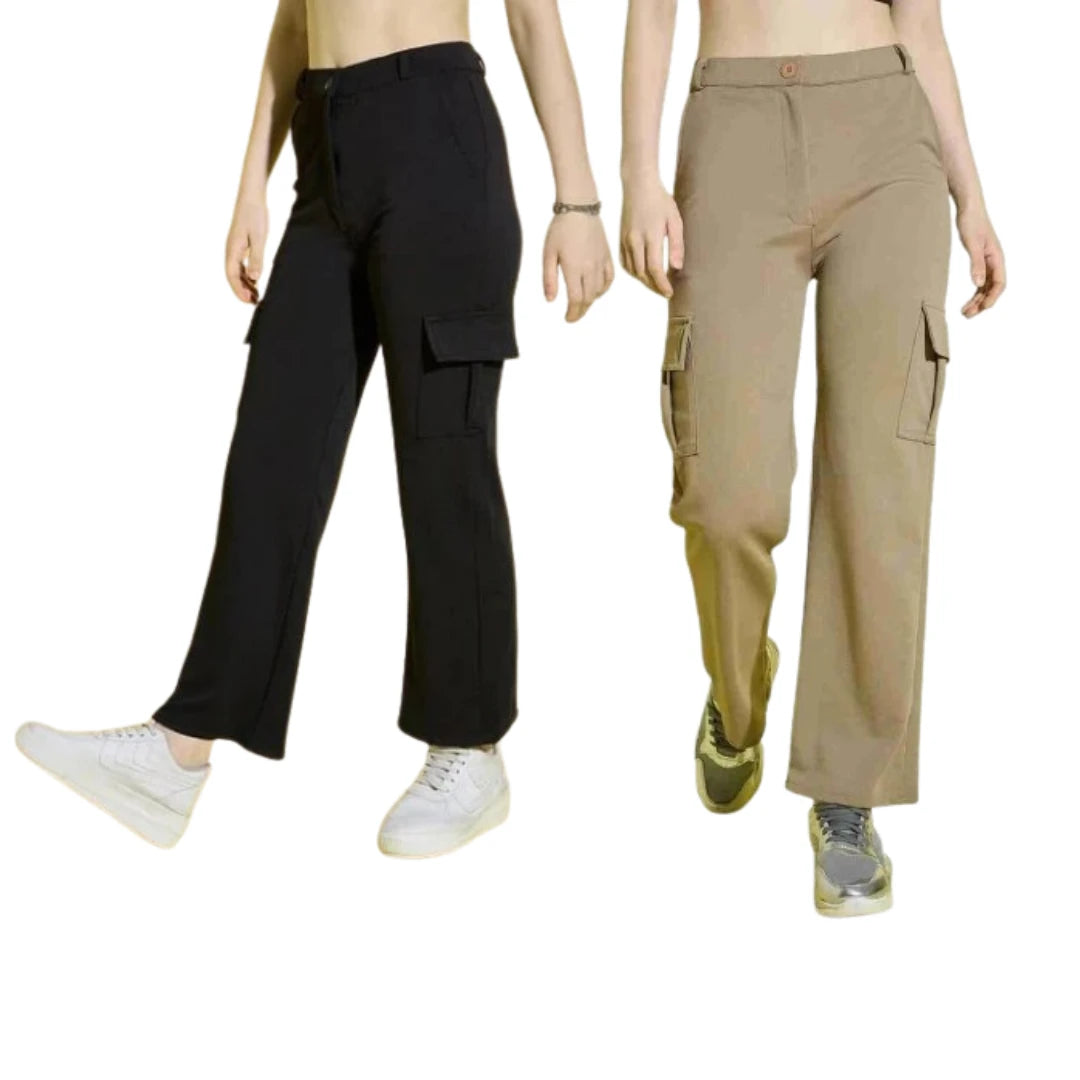 Women’s Ultra-Stretch Lycra Cargo Pants – Pack of 2