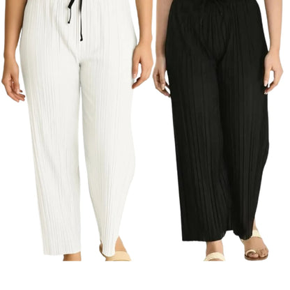 Women’s Premium Lycra Pleated Palazzo Pants – Pack of 2