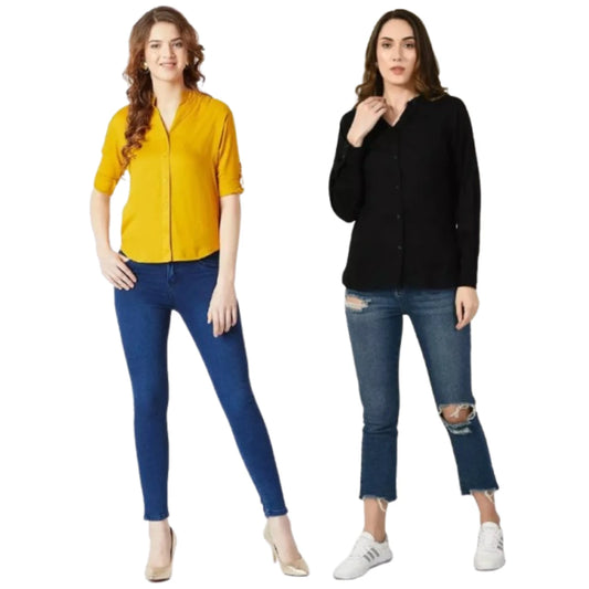 Women’s Premium Rayon Button-Down Shirts – Pack of 2