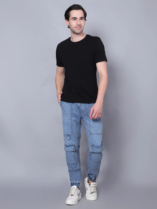 Kagad Jeans Mens Plus Size and Regular Fit Sea Blue Denim Jogger - Style Code "KGDJGR-403072