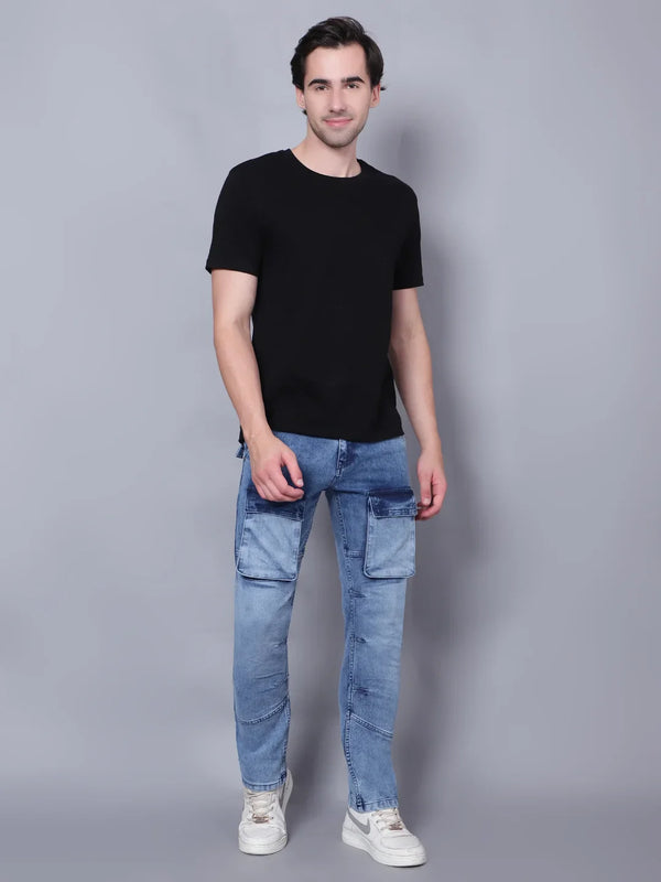 Kagad Mens Slim Fit Light Blue Cargo Jeans - Style Code "KGDCRG-403066