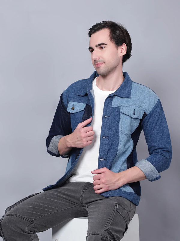 Kagad Men Regular Fit Indigo Color Block Denim Jacket - Style Code "KGDJKT-403076