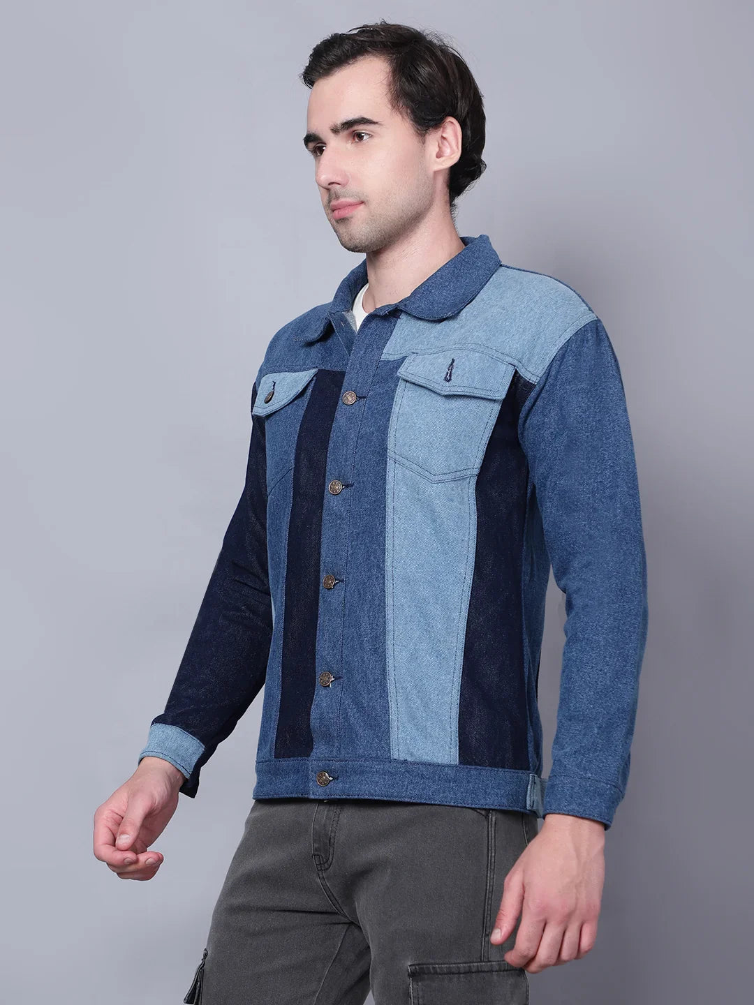 Kagad Men Regular Fit Indigo Color Block Denim Jacket - Style Code "KGDJKT-403076