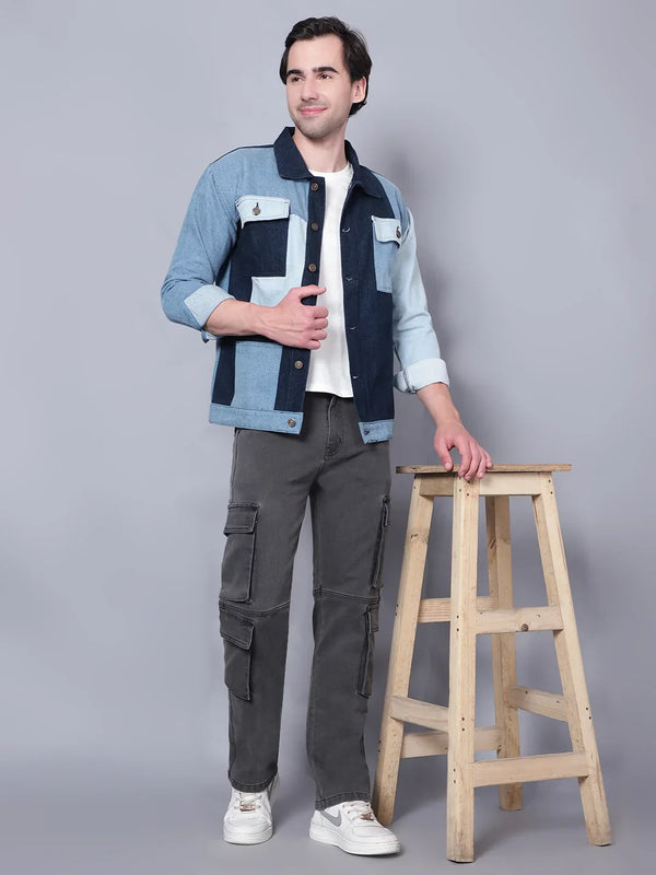 Kagad Men Regular Fit Indigo Color Block Denim Jacket - Style Code "KGDJKT-403077