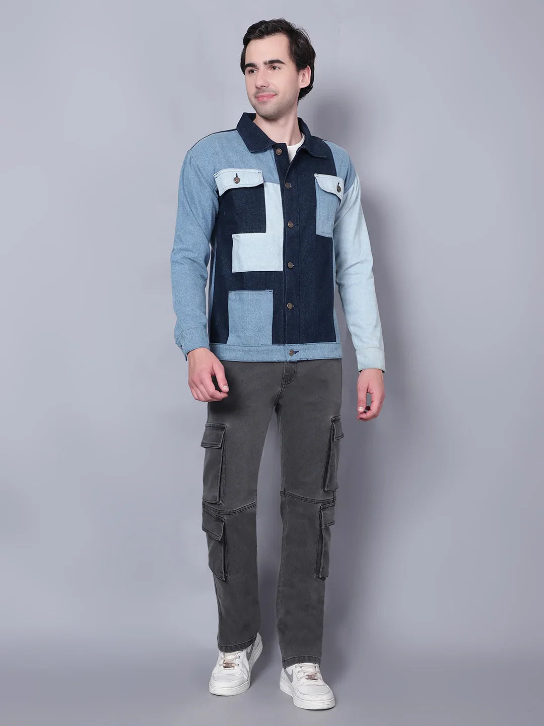 Kagad Men Regular Fit Indigo Color Block Denim Jacket - Style Code "KGDJKT-403077