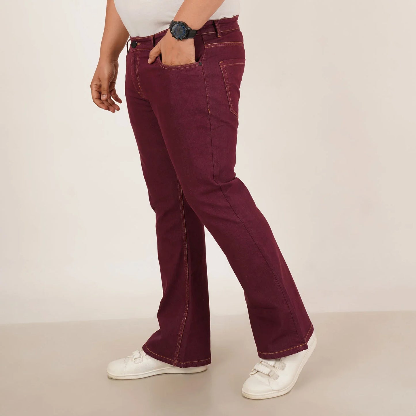 Kagad Mens Plus Size Boot Fit Garnet Red Color Denim Jeans - Style Code "KGDJN-406015