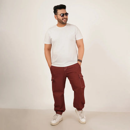 Abfy Zoo Mens Plus Size Loose Fit Copper Red Color Denim Jogger - Style Code "KGDJGR-406070