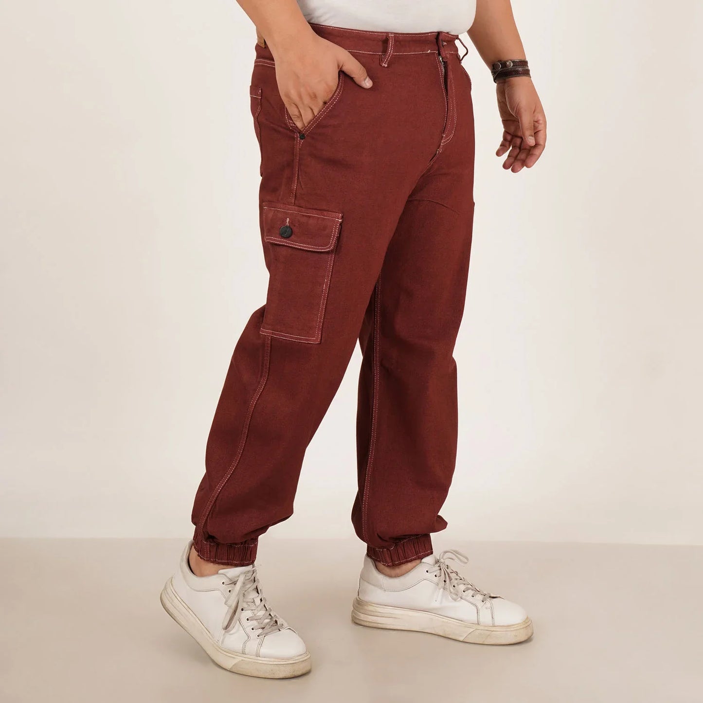 Abfy Zoo Mens Plus Size Loose Fit Copper Red Color Denim Jogger - Style Code "KGDJGR-406070