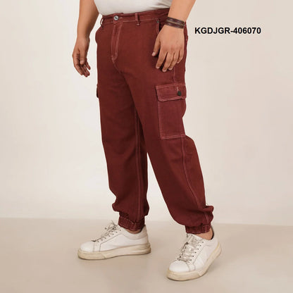 Abfy Zoo Mens Plus Size Loose Fit Copper Red Color Denim Jogger - Style Code "KGDJGR-406070