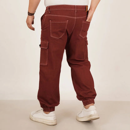 Abfy Zoo Mens Plus Size Loose Fit Copper Red Color Denim Jogger - Style Code "KGDJGR-406070