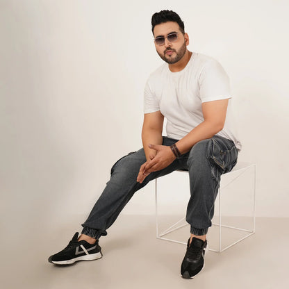 Abfy Zoo Mens Plus Size Loose Fit Fadded Blue Grey Ting Color Denim Jogger - Style Code "KGDJGR-406068