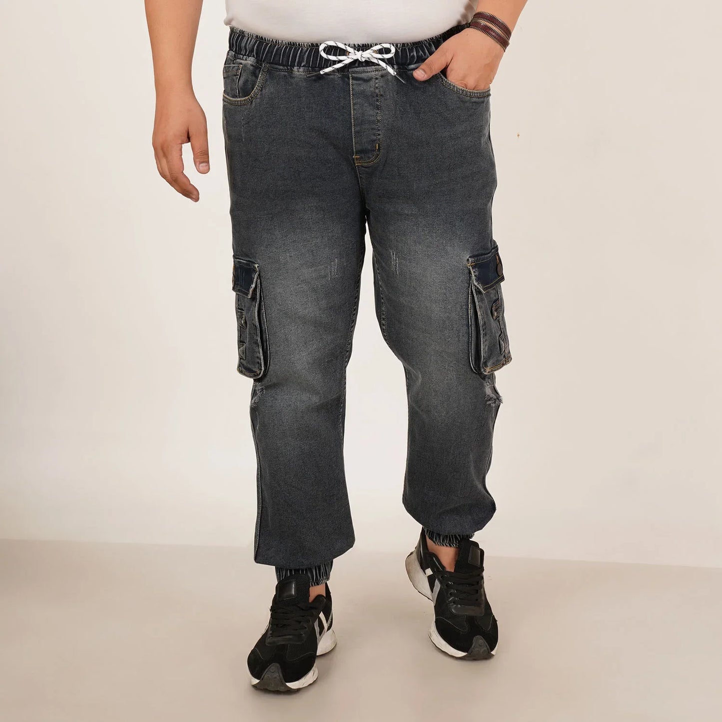Abfy Zoo Mens Plus Size Loose Fit Fadded Blue Grey Ting Color Denim Jogger - Style Code "KGDJGR-406068