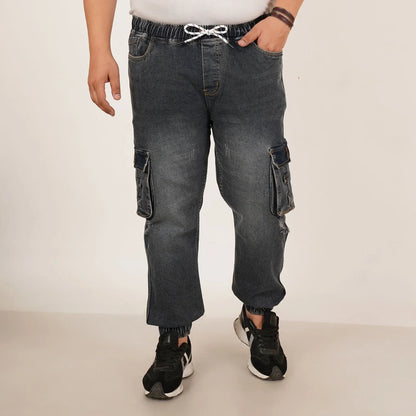 Abfy Zoo Mens Plus Size Loose Fit Fadded Blue Grey Ting Color Denim Jogger - Style Code "KGDJGR-406068