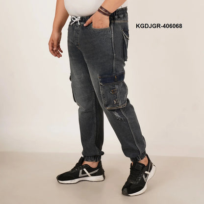 Abfy Zoo Mens Plus Size Loose Fit Fadded Blue Grey Ting Color Denim Jogger - Style Code "KGDJGR-406068