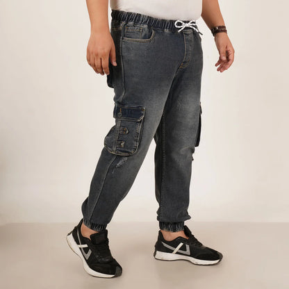 Abfy Zoo Mens Plus Size Loose Fit Fadded Blue Grey Ting Color Denim Jogger - Style Code "KGDJGR-406068