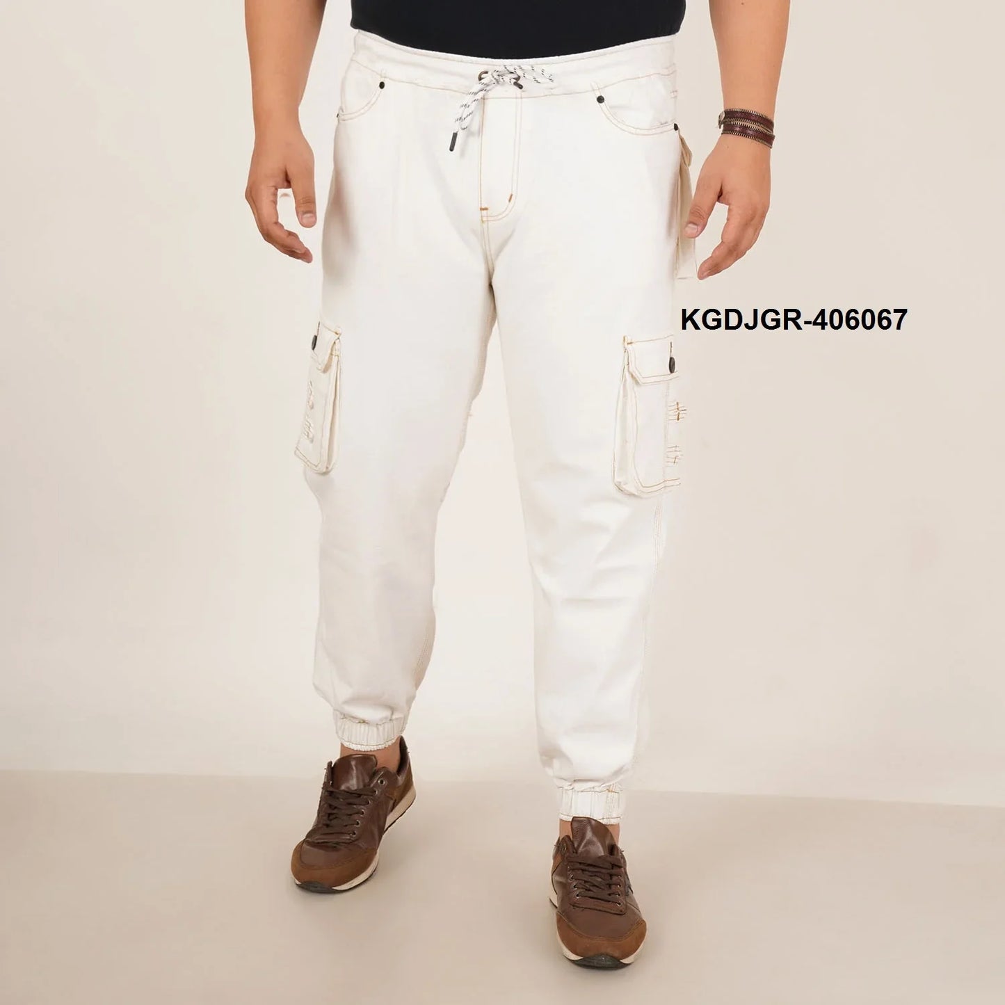 Abfy Zoo Mens Plus Size Loose Fit White Color Denim Jogger - Style Code "KGDJGR-406067