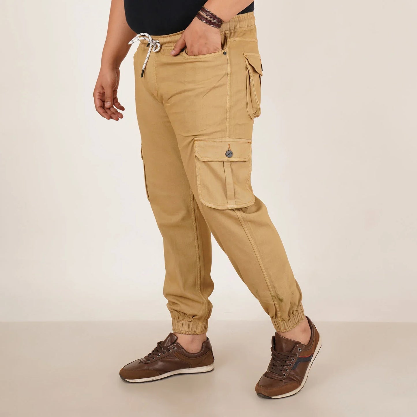 Abfy Zoo Mens Plus Size Loose Fit Rich Cream Color Denim Jogger - Style Code "KGDJGR-406066