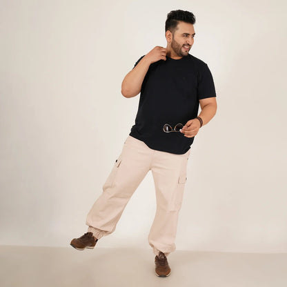 Abfy Zoo Mens Plus Size Loose Fit Cream Color Denim Jogger - Style Code "KGDJGR-406069