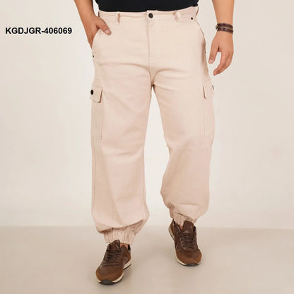 Abfy Zoo Mens Plus Size Loose Fit Cream Color Denim Jogger - Style Code "KGDJGR-406069