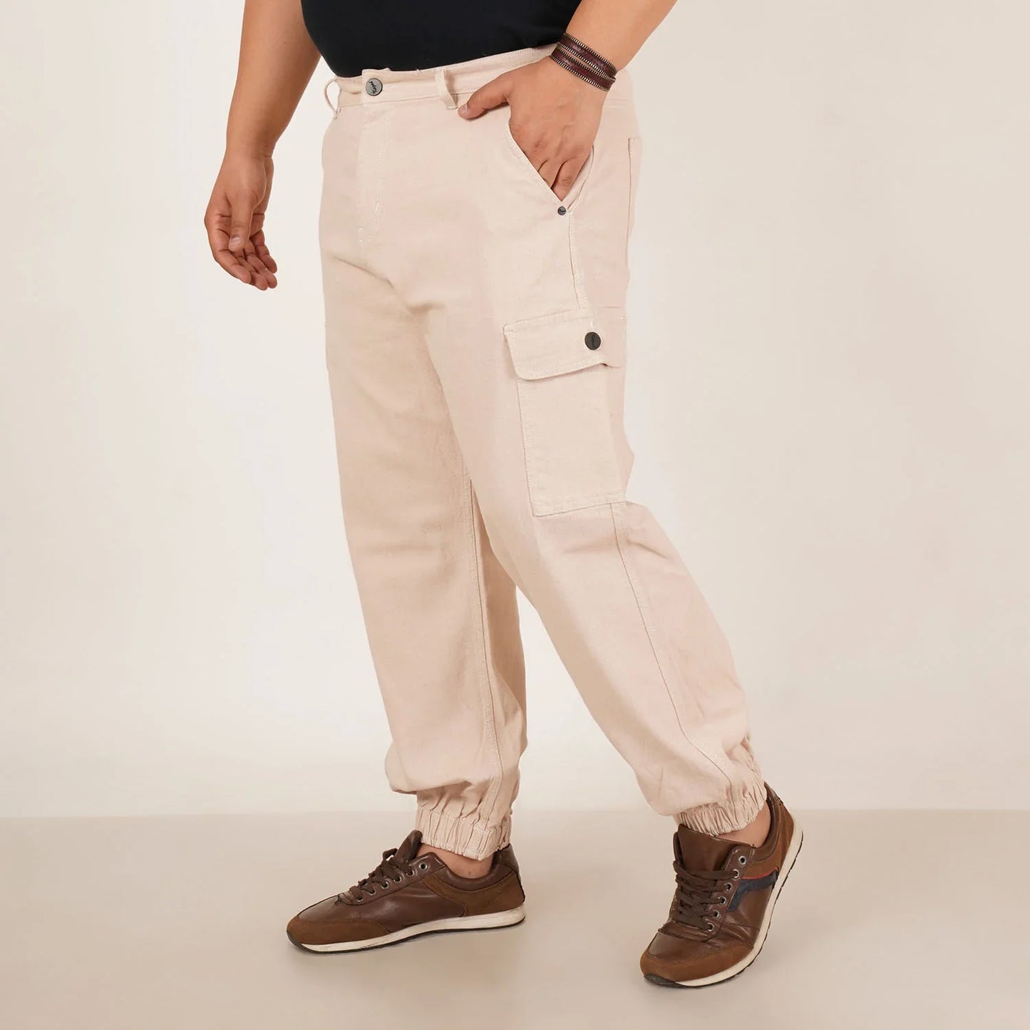 Abfy Zoo Mens Plus Size Loose Fit Cream Color Denim Jogger - Style Code "KGDJGR-406069