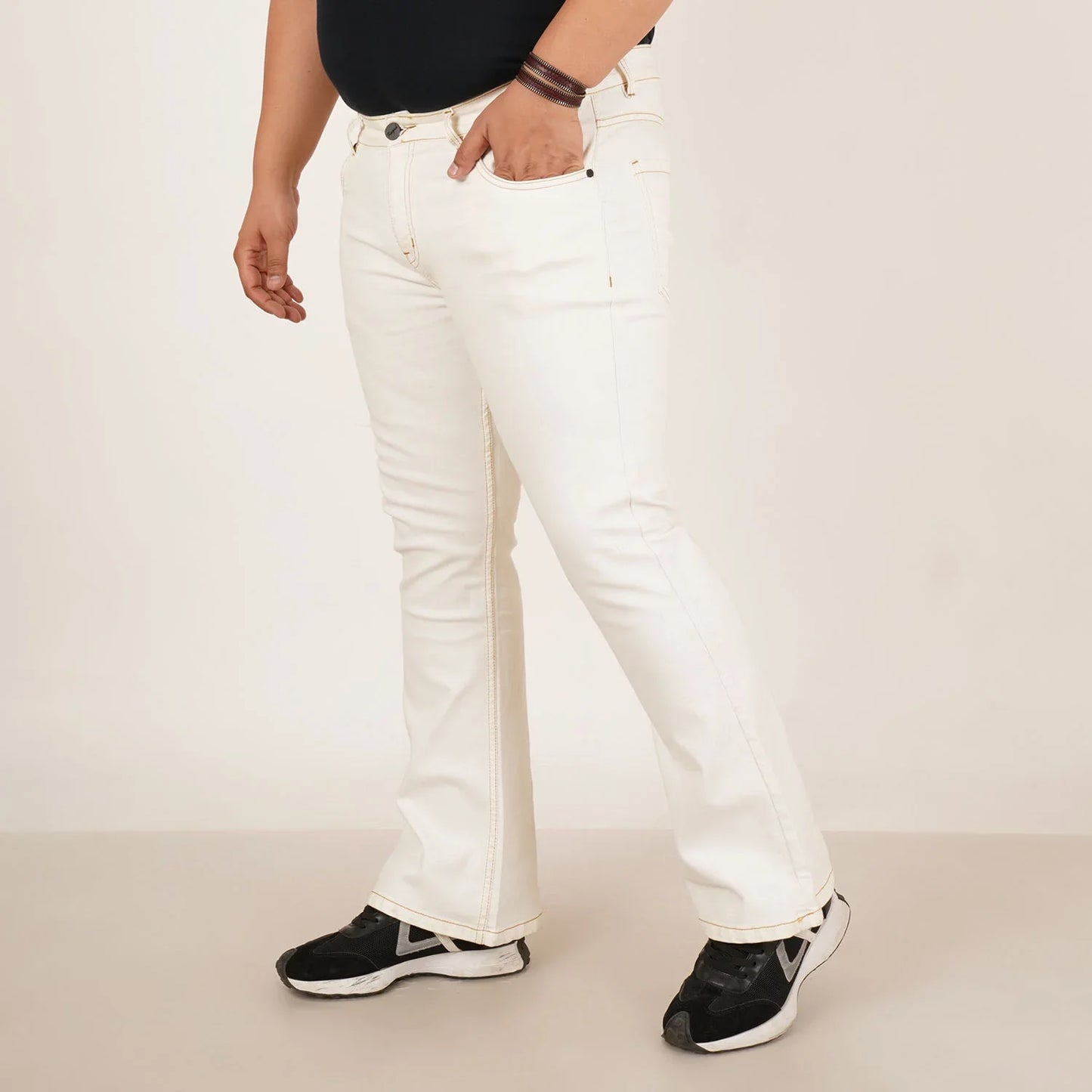 Kagad Mens Plus Size Boot Fit White Color Denim Jeans - Style Code "KGDJN-406017