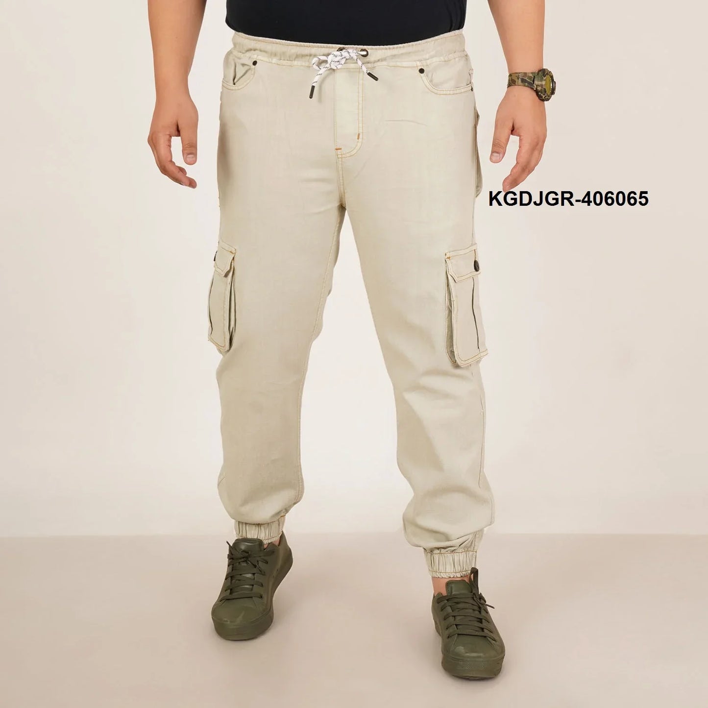 Abfy Zoo Mens Plus Size Loose Fit Pista Cream Color Denim Jogger - Style Code "KGDJGR-406065