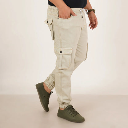Abfy Zoo Mens Plus Size Loose Fit Pista Cream Color Denim Jogger - Style Code "KGDJGR-406065