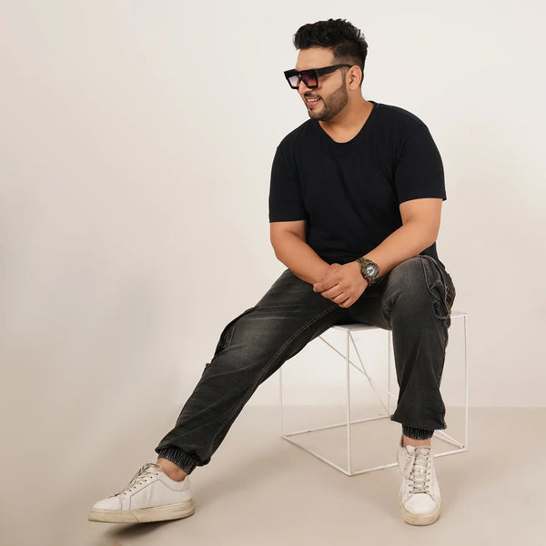 Abfy Zoo Mens Plus Size Loose Fit Charcoal Black Color Denim Jogger - Style Code "KGDJGR-406064