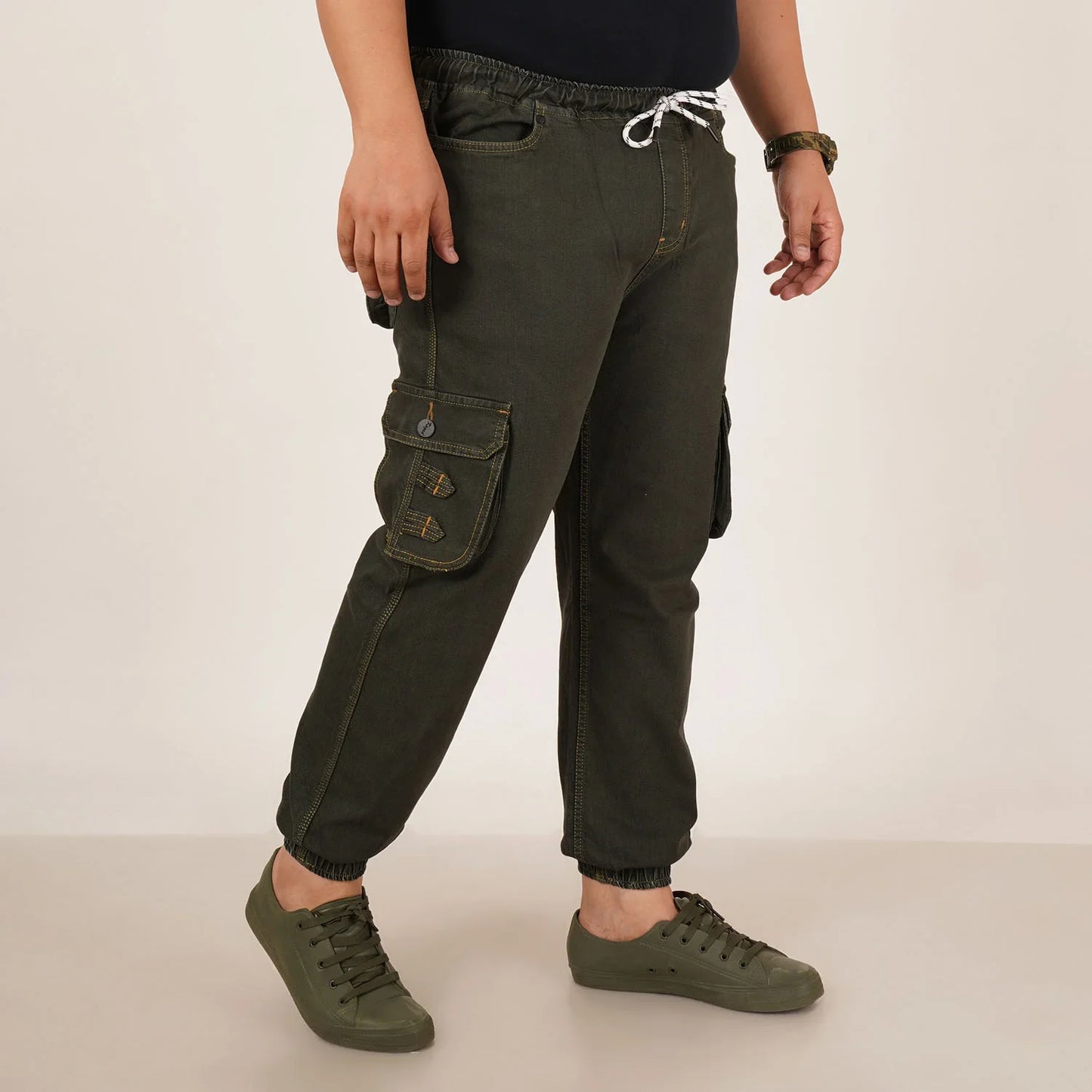 Abfy Zoo Mens Plus Size Loose Fit Deep Olive Color Denim Jogger - Style Code "KGDJGR-406063