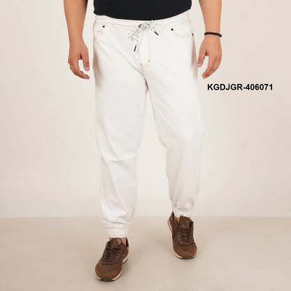 Abfy Zoo Mens Plus Size Loose Fit White Color Denim Jogger - Style Code "KGDJGR-406071