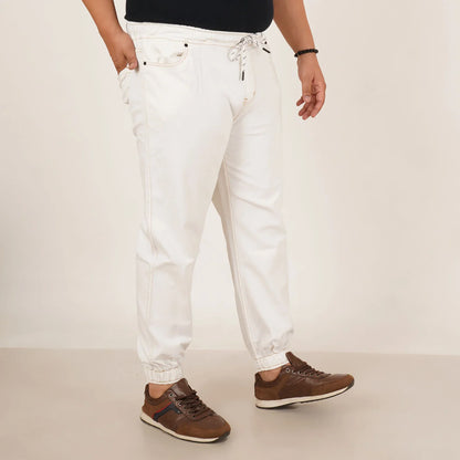 Abfy Zoo Mens Plus Size Loose Fit White Color Denim Jogger - Style Code "KGDJGR-406071