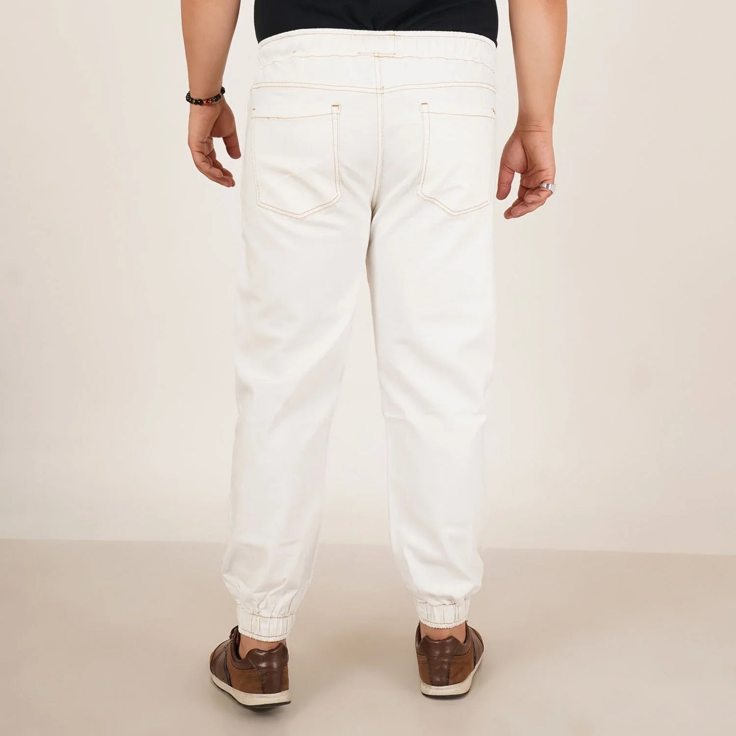 Abfy Zoo Mens Plus Size Loose Fit White Color Denim Jogger - Style Code "KGDJGR-406071