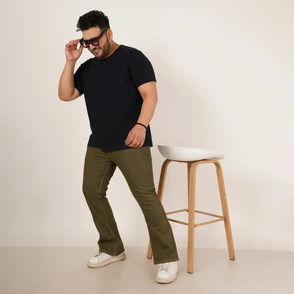 Kagad Mens Plus Size Boot Fit Army Green Color Denim Jeans - Style Code "KGDJN-406018