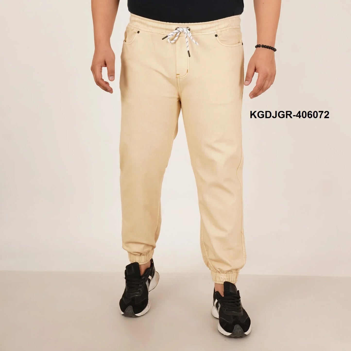 Abfy Zoo Mens Plus Size Loose Fit Rich Cream Color Denim Jogger - Style Code "KGDJGR-406072