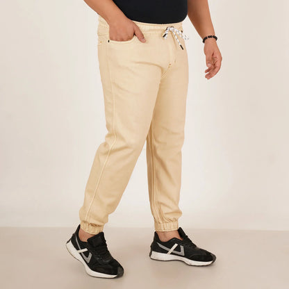 Abfy Zoo Mens Plus Size Loose Fit Rich Cream Color Denim Jogger - Style Code "KGDJGR-406072