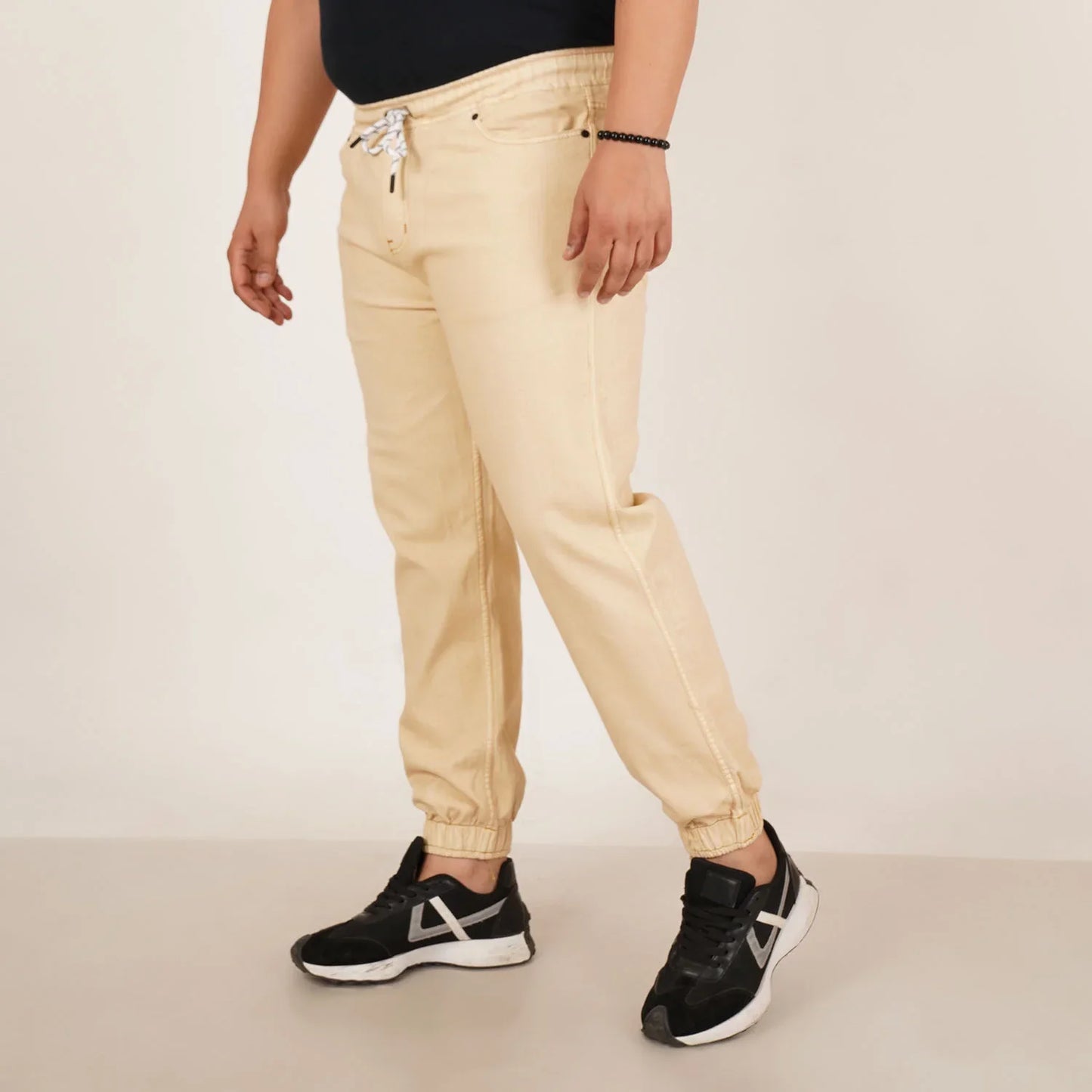 Abfy Zoo Mens Plus Size Loose Fit Rich Cream Color Denim Jogger - Style Code "KGDJGR-406072