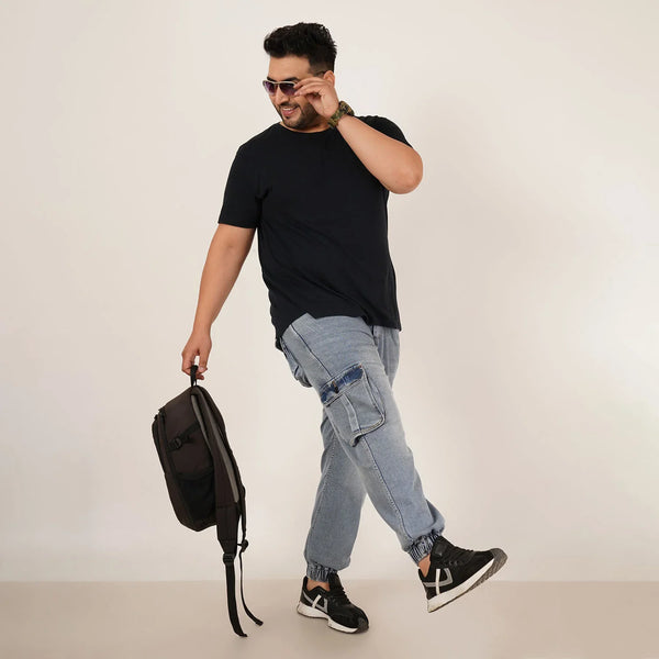 Abfy Zoo Mens Plus Size Loose Fit Water Blue Color Denim Jogger - Style Code "KGDJGR-406062