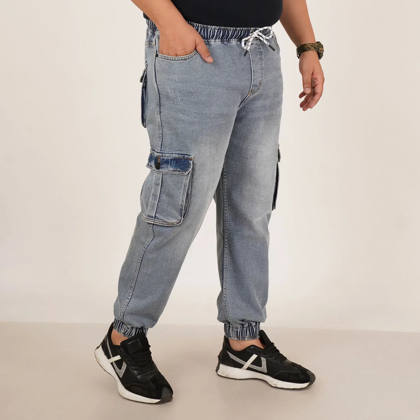 Abfy Zoo Mens Plus Size Loose Fit Water Blue Color Denim Jogger - Style Code "KGDJGR-406062