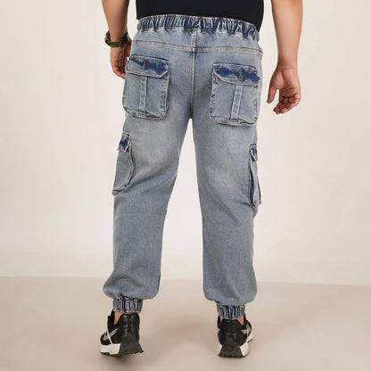 Abfy Zoo Mens Plus Size Loose Fit Water Blue Color Denim Jogger - Style Code "KGDJGR-406062