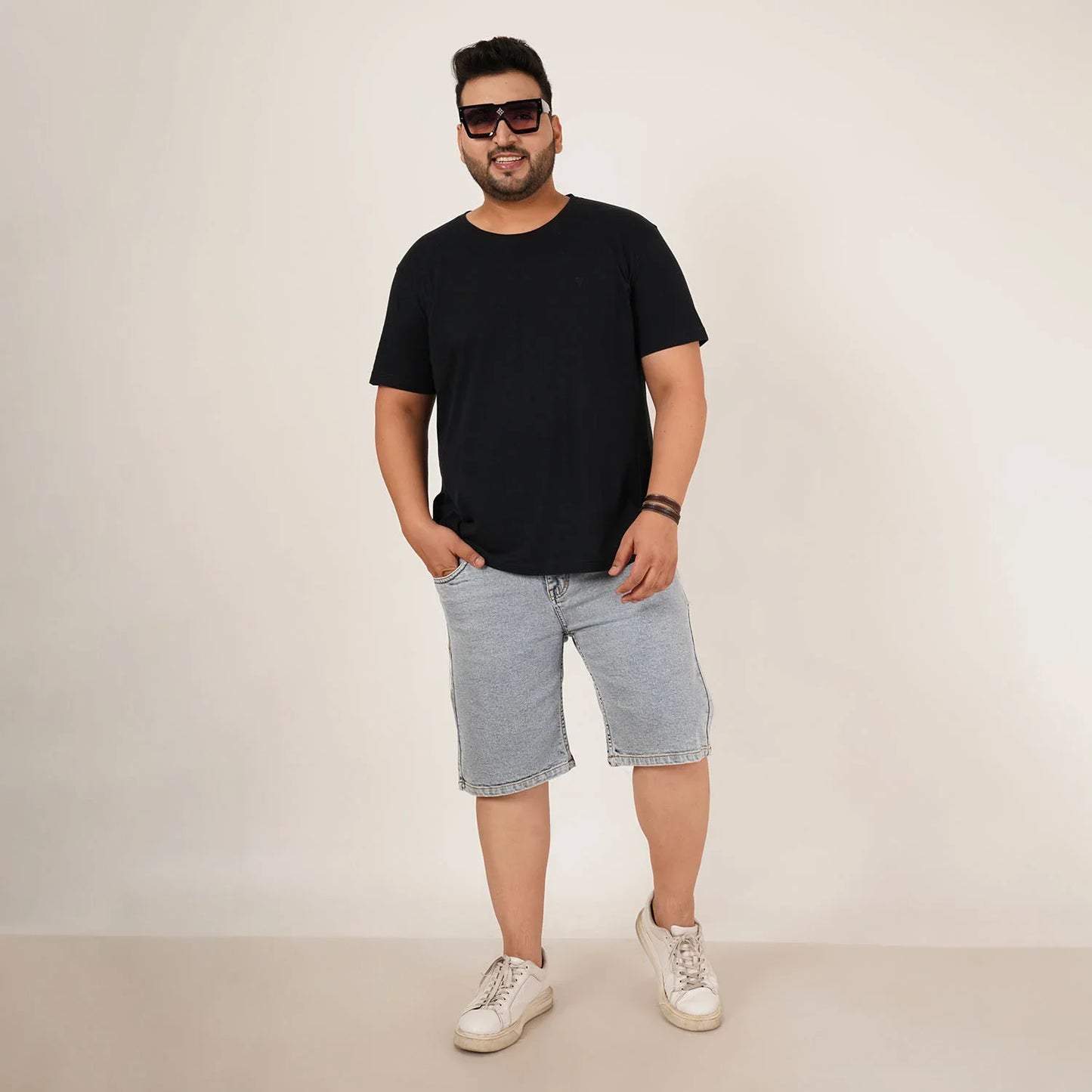 Kagad Mens Plus Size Loose Water Blue Color Denim Short - Style Code "KGDST-406081