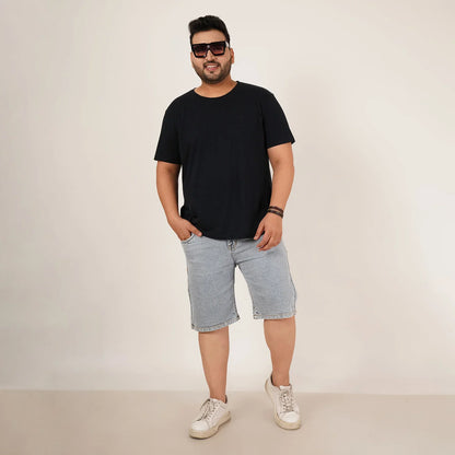 Kagad Mens Plus Size Loose Water Blue Color Denim Short - Style Code "KGDST-406081