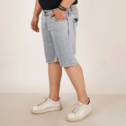 Kagad Mens Plus Size Loose Water Blue Color Denim Short - Style Code "KGDST-406081