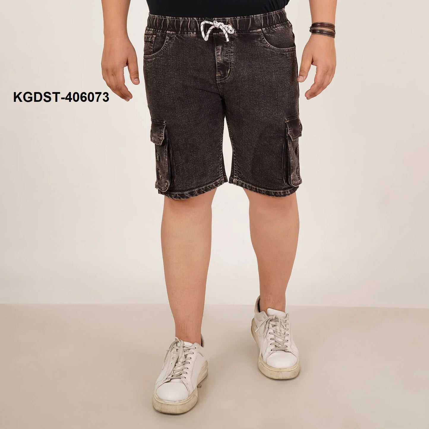 Kagad Mens Plus Size Loose Fit Charcoal Black Color Denim Cargo Pocket Short - Style Code "KGDST-406073