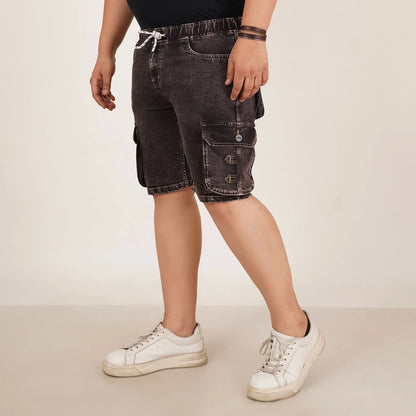 Kagad Mens Plus Size Loose Fit Charcoal Black Color Denim Cargo Pocket Short - Style Code "KGDST-406073