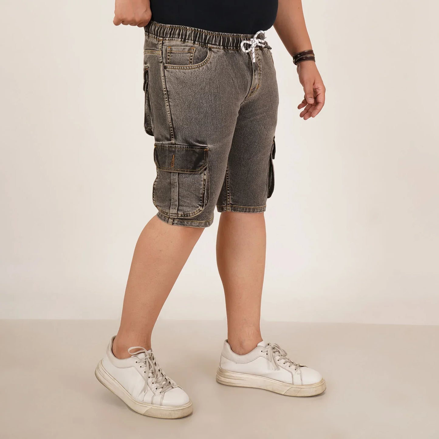 Kagad Mens Plus Size Loose Fit Charcoal Grey Color Denim Cargo Pocket Short - Style Code "KGDST-406074
