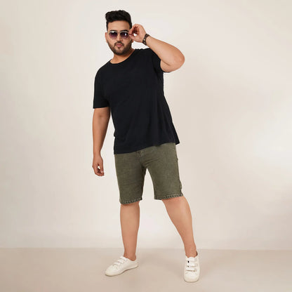 Kagad Mens Plus Size Loose Fit Olive Color Denim Short - Style Code "KGDST-406079