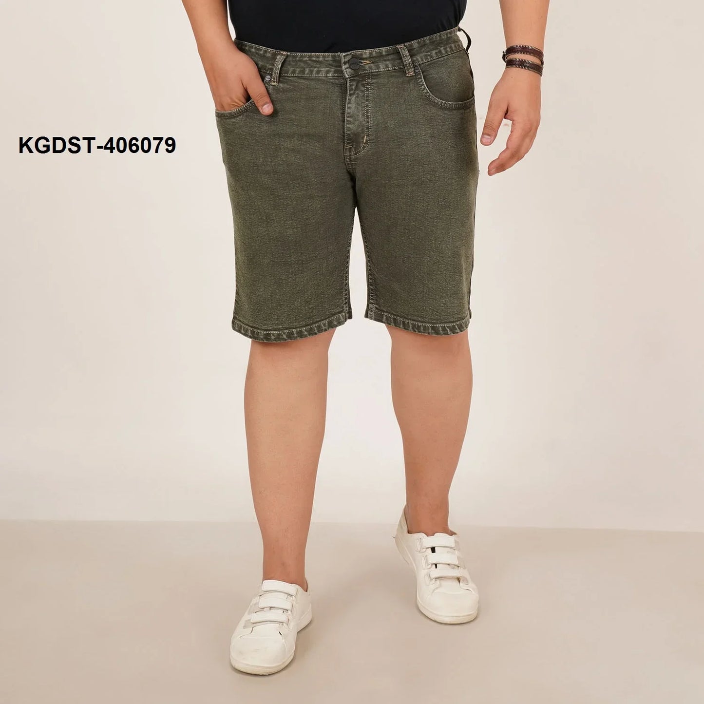 Kagad Mens Plus Size Loose Fit Olive Color Denim Short - Style Code "KGDST-406079