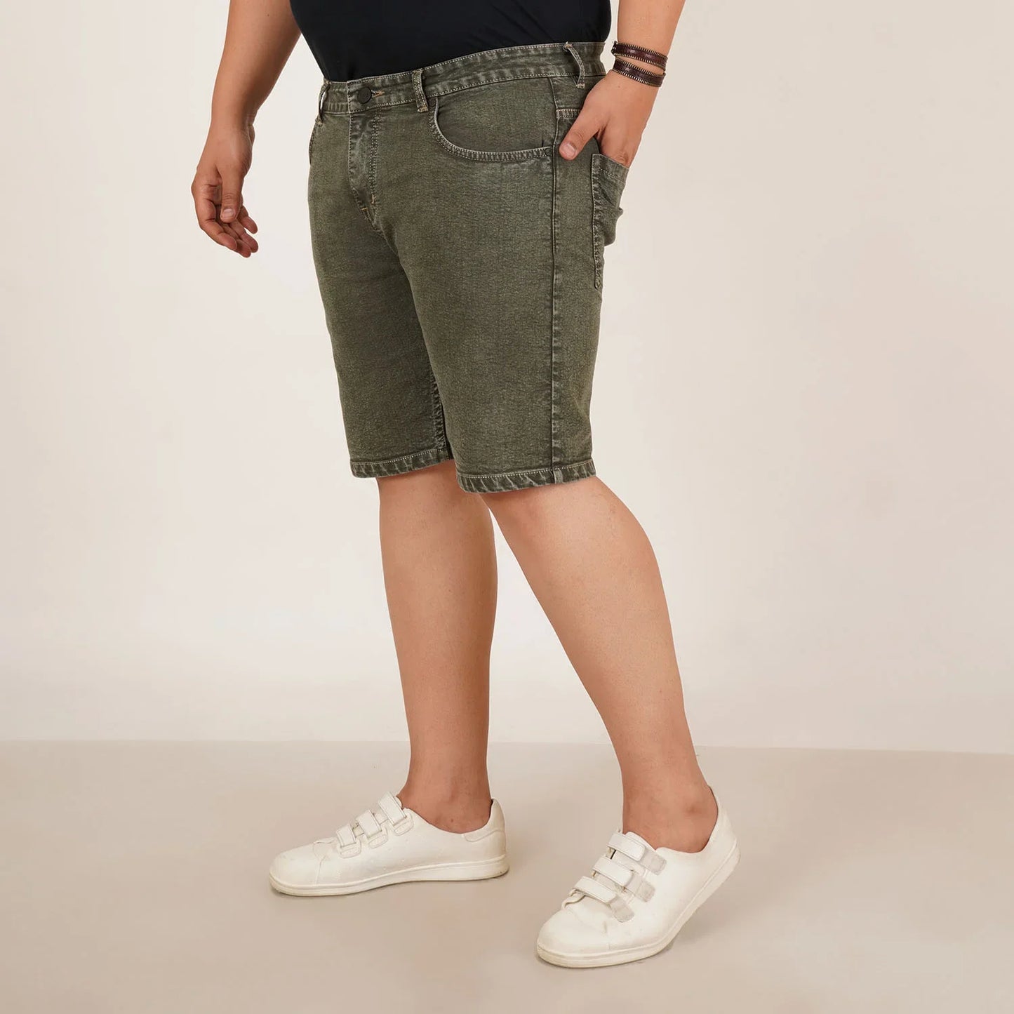 Kagad Mens Plus Size Loose Fit Olive Color Denim Short - Style Code "KGDST-406079