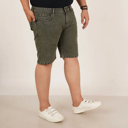 Kagad Mens Plus Size Loose Fit Olive Color Denim Short - Style Code "KGDST-406079
